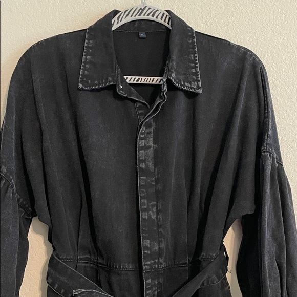 Women’s Black Ballon Sleeve Denim Romper with Belt Extra Large Causal Cotton - Picture 5 of 16